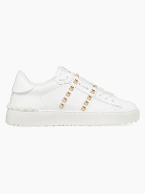 Valentino Garavani White Leather Sneaker with Gold Studs
